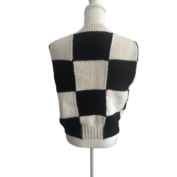 FRAME Checkerboard Black Ivory 100% Extra Fine Merino Wool Vest Size Small - Picture 3 of 7